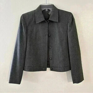 Woolmark Blend Blazer Button Up‎ Padded Shoulder New Wool Women Sz 2 Petite Gray